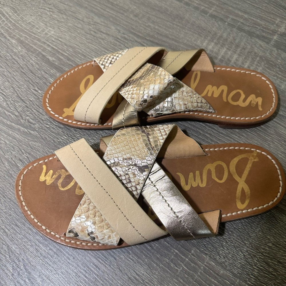Sam Edelman Cream and Brown Sandals with Criss-Cross Straps women size 8